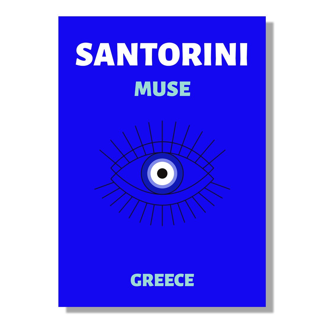 Tablou Canvas privire albastra, serenitate in Santorini | The Print Studio