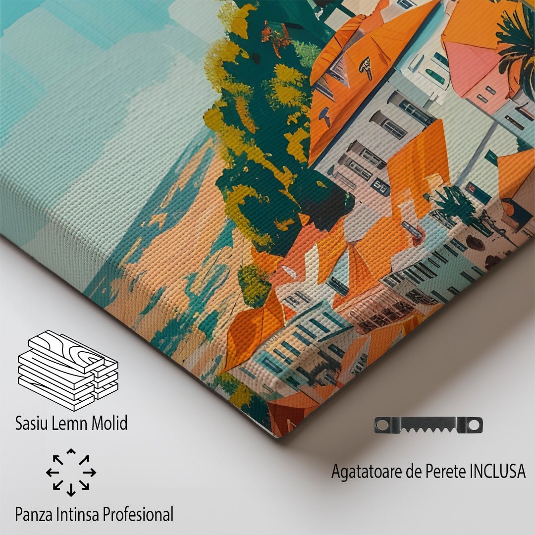 Tablou Canvas Print Sintra: case colorate si turn, stil artistic vibrant