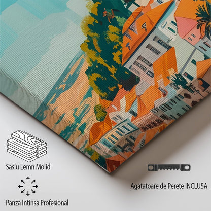 Tablou Canvas Print Sintra: case colorate si turn, stil artistic vibrant