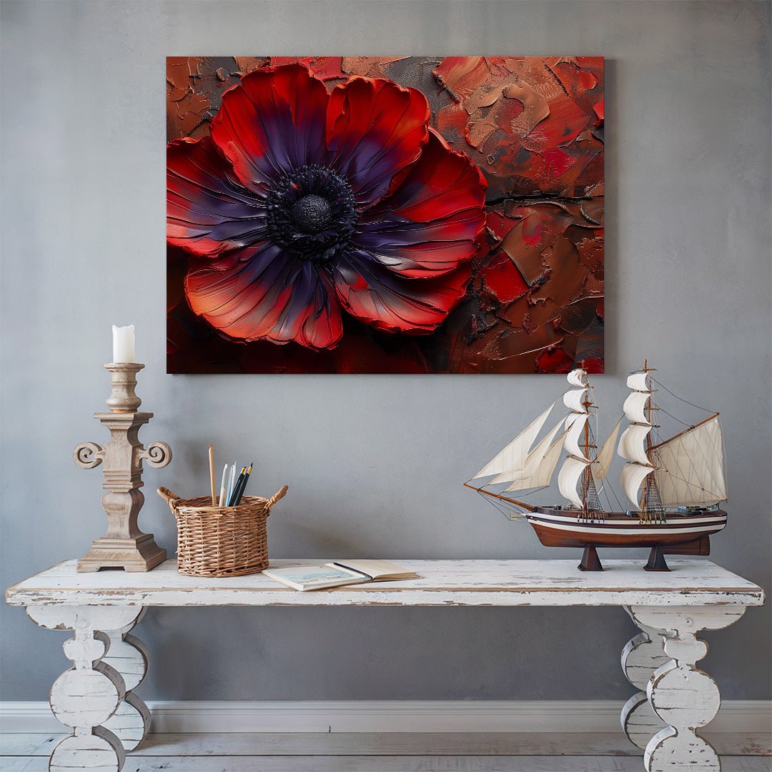 Tablou Canvas floare rosie abstracta pe fond texturat | The Print Studio