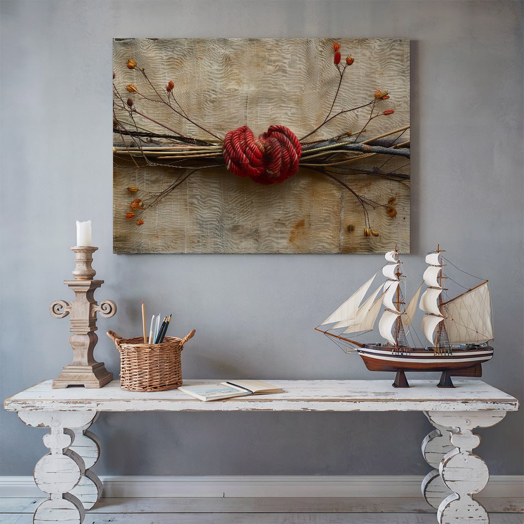 Tablou Canvas franghie rosie cu noduri simbolic realist | The Print Studio