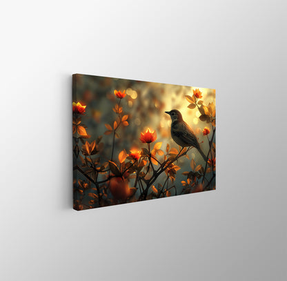 Tablou Canvas pasare delicata printre flori si ramuri de primavara | The Print Studio