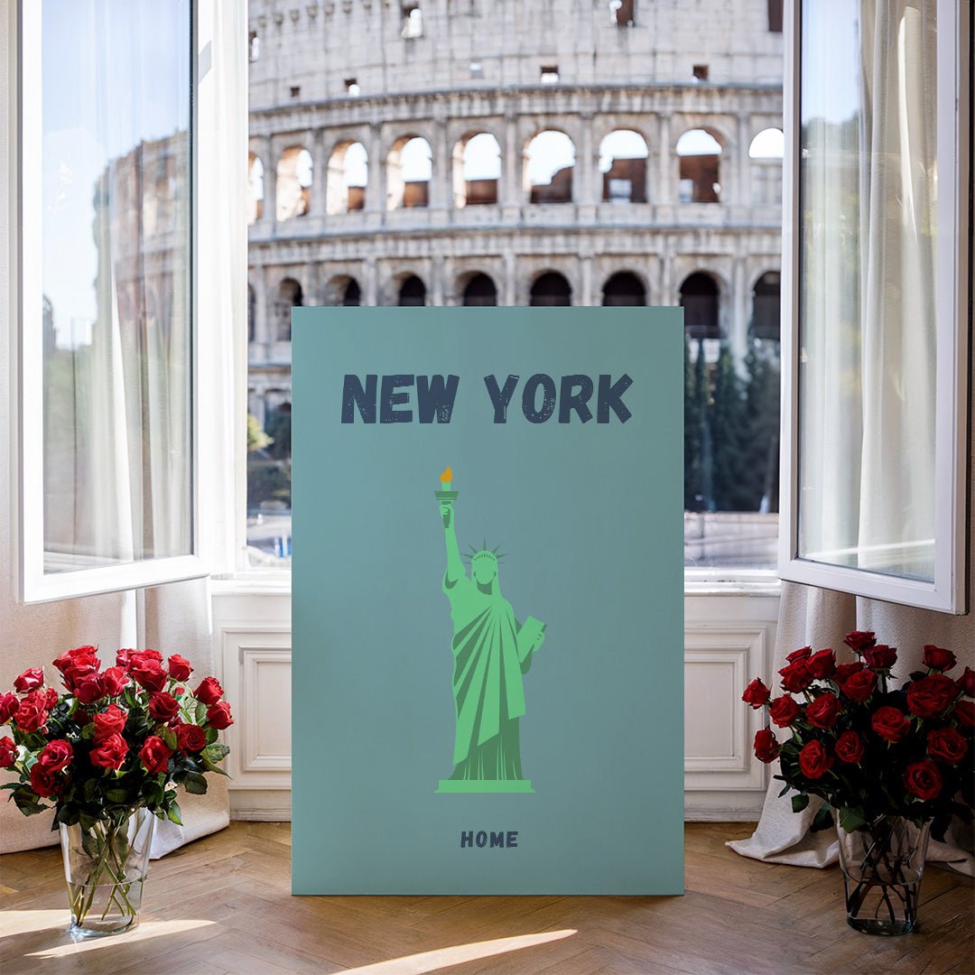 Tablou Canvas Print Statuia Libertatii in New York albastru pastel stil minimalist