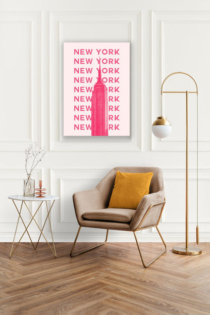 Tablou Canvas Empire State roz pe fundal modern New York | The Print Studio
