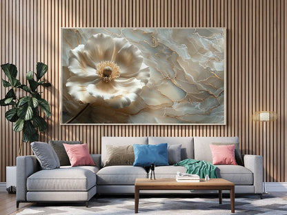 Tablou Canvas floare eleganta cu textura marmura aurie | The Print Studio