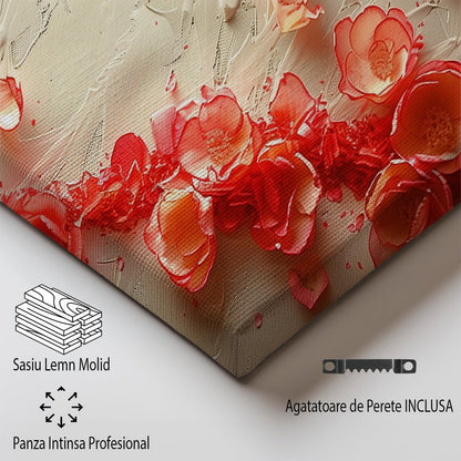 Tablou Canvas flori rosii vibrante cu texturi abstracte | The Print Studio