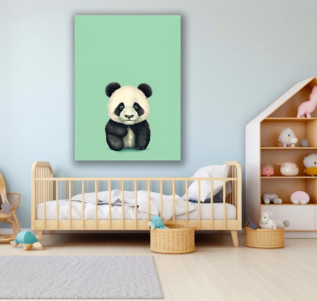 Tablou Canvas pentru Copii cu Panda Drăgălaș în Fundal Verde