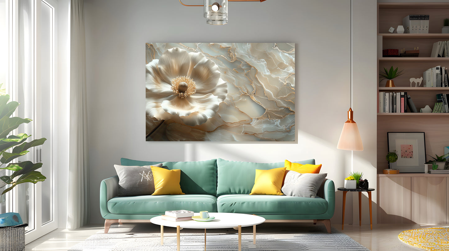 Tablou Canvas floare eleganta cu textura marmura aurie | The Print Studio