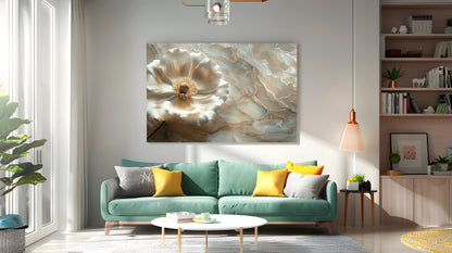 Tablou Canvas floare eleganta cu textura marmura aurie | The Print Studio