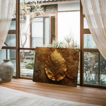 Tablou Canvas frunza aurie cu texturi metalice delicate | The Print Studio