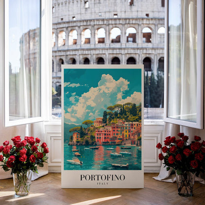 Tablou Canvas portofino vibrant sub cer albastru clar | The Print Studio