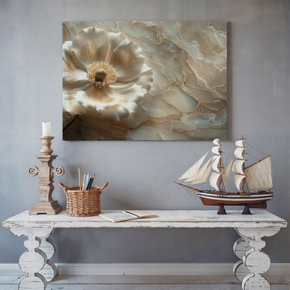 Tablou Canvas floare eleganta cu textura marmura aurie | The Print Studio