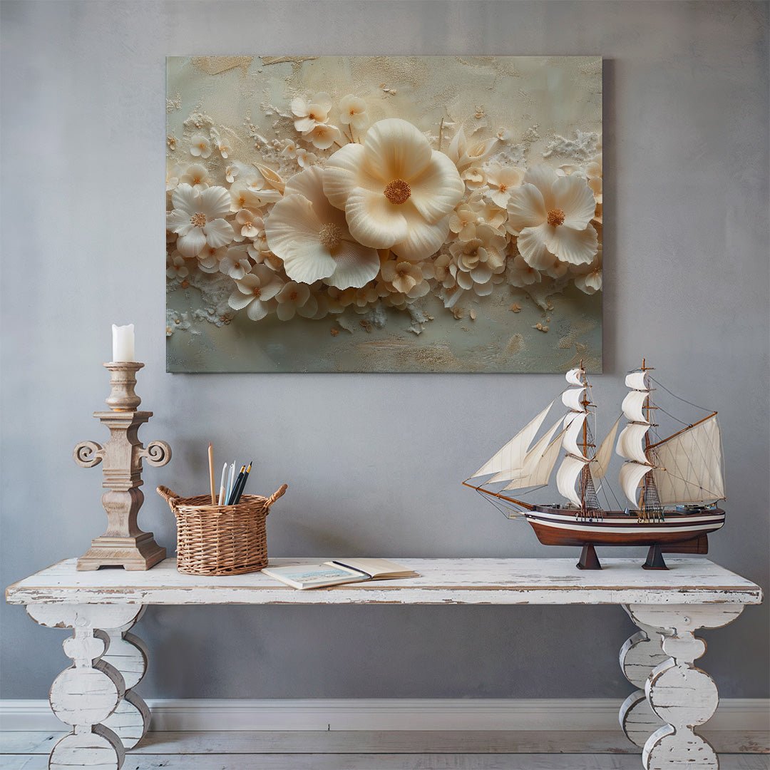 Tablou Canvas flori bej delicate, aranjament floral elegant | The Print Studio