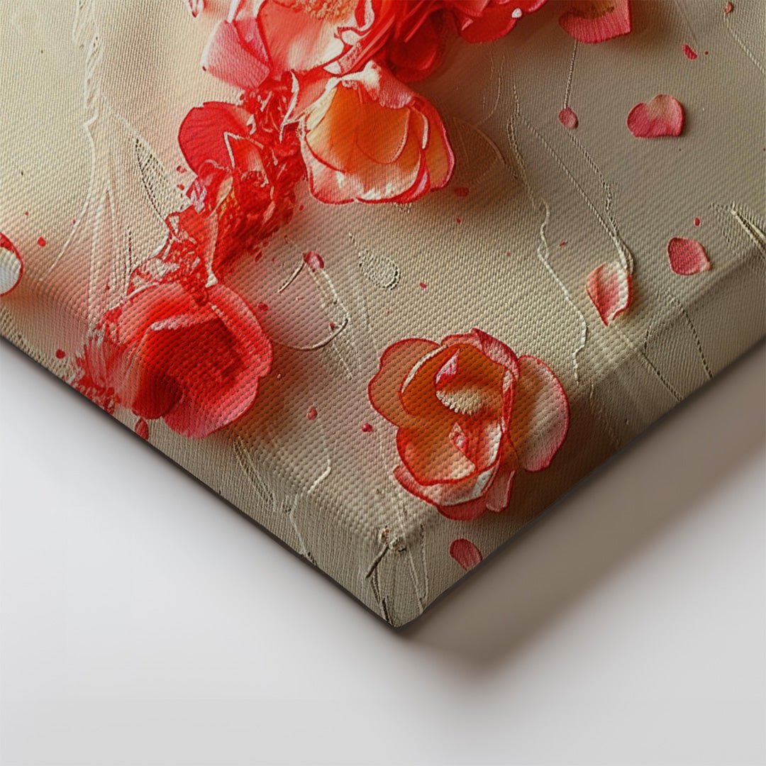 Tablou Canvas flori rosii vibrante cu texturi abstracte | The Print Studio