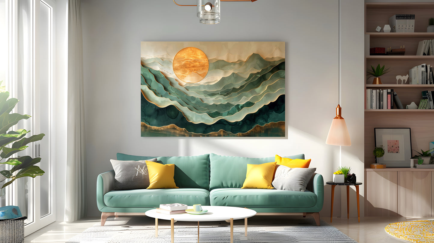 Tablou Canvas peisaj montan abstract cu linii si lumini | The Print Studio