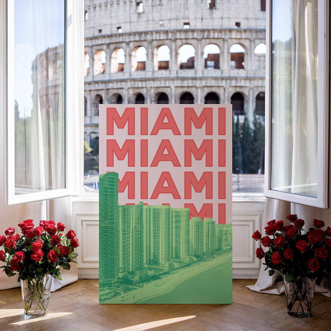 Tablou Canvas Miami zgarie-nori pop-art pe plaja | The Print Studio