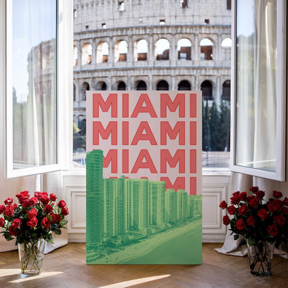 Tablou Canvas Miami zgarie-nori pop-art pe plaja | The Print Studio