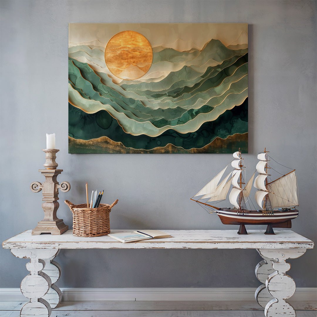 Tablou Canvas peisaj montan abstract cu linii si lumini | The Print Studio