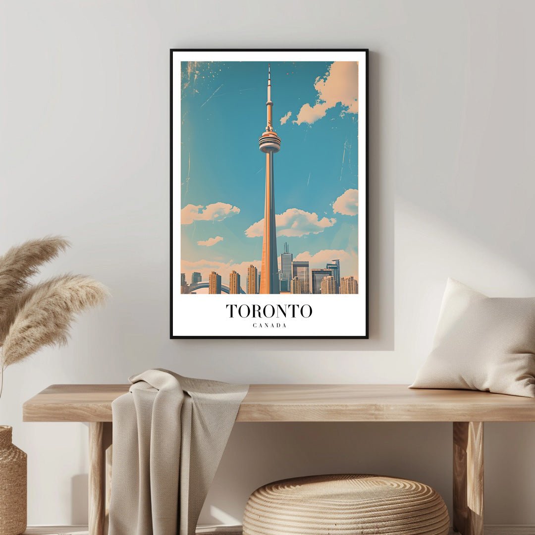 Tablou Canvas CN Tower Toronto pe cer albastru retro | The Print Studio