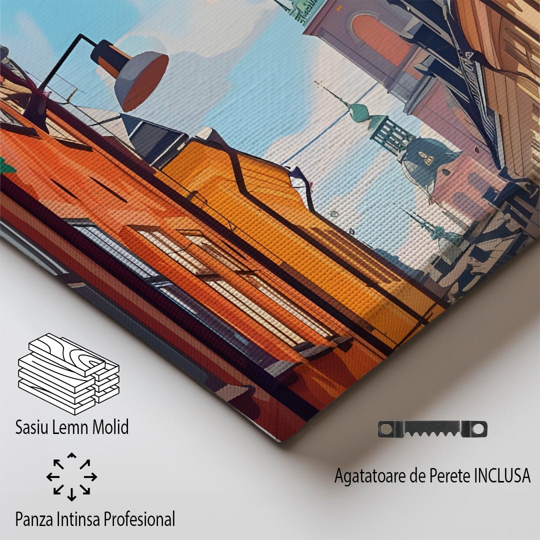 Tablou Canvas Strada Stockholm cu cladiri vesele in stil ilustrativ | The Print Studio