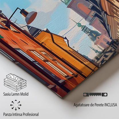 Tablou Canvas Strada Stockholm cu cladiri vesele in stil ilustrativ | The Print Studio