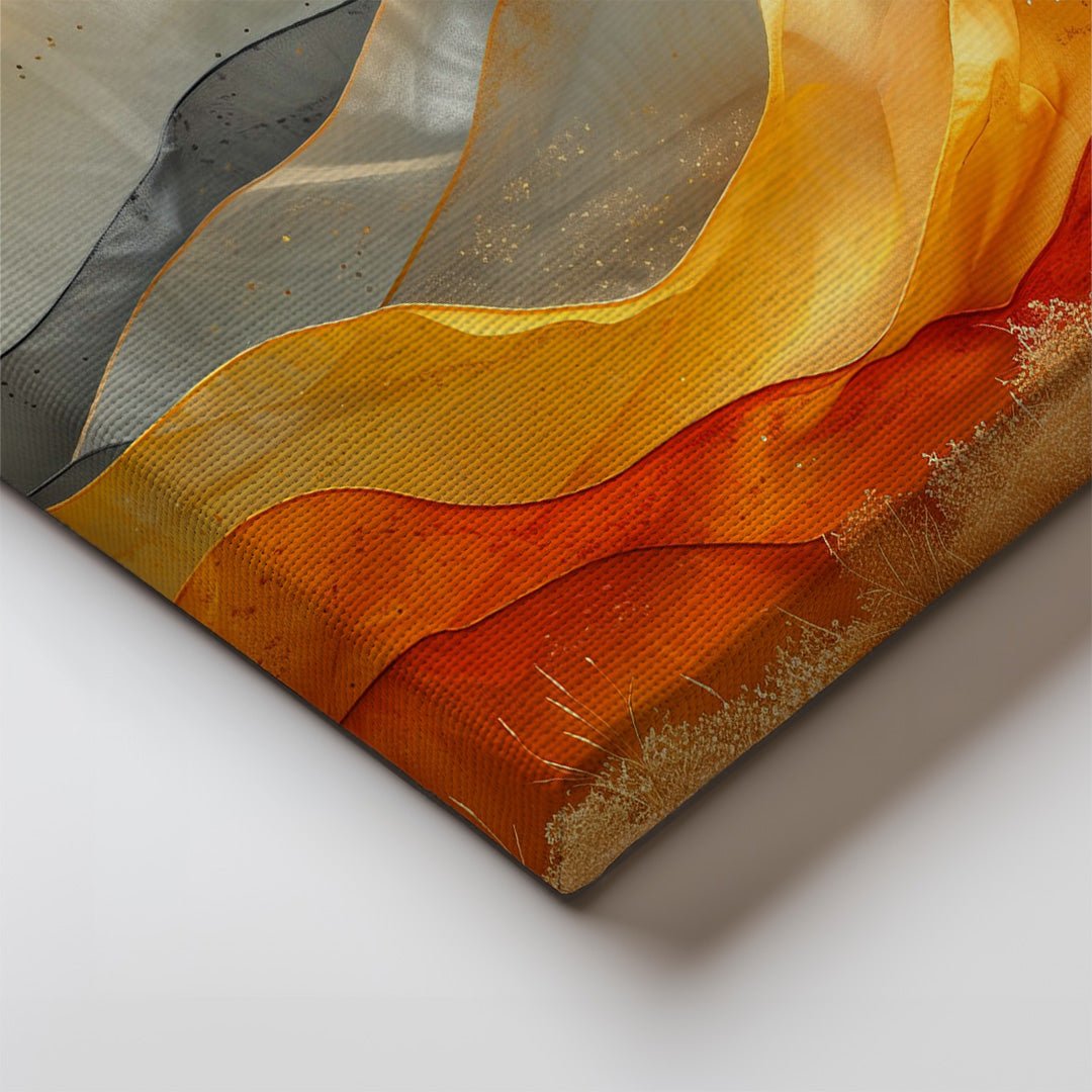 Tablou Canvas peisaj montan cu nuante calde si elemente abstracte | The Print Studio