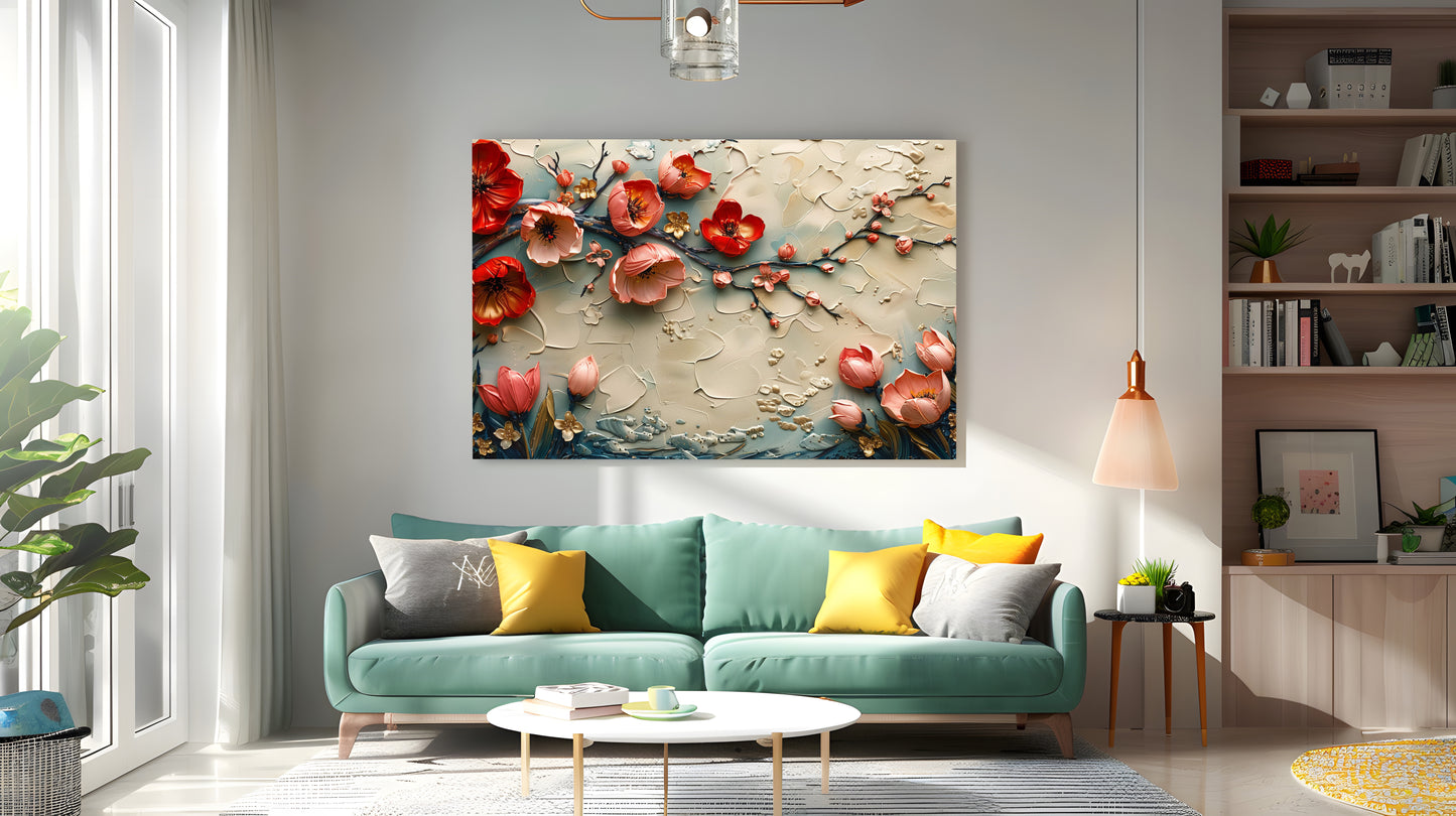 Tablou Canvas flori de primavara pe ramuri albastru pastel | The Print Studio