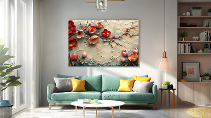 Tablou Canvas flori de primavara pe ramuri albastru pastel | The Print Studio