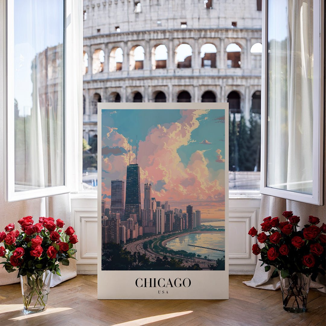 Tablou Canvas Print Chicago cer roz albastru sarut ceresc stil digital
