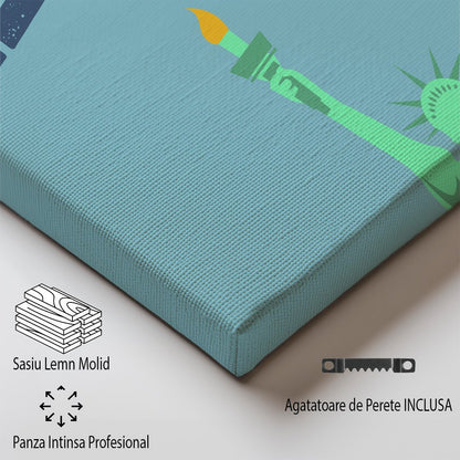 Tablou Canvas Print Statuia Libertatii in New York albastru pastel stil minimalist