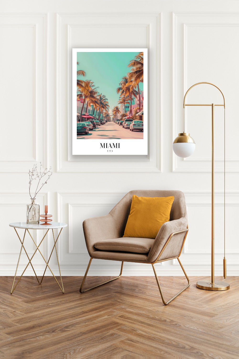 Tablou Canvas Miami palmieri sub cer senin atmosfera retro | The Print Studio