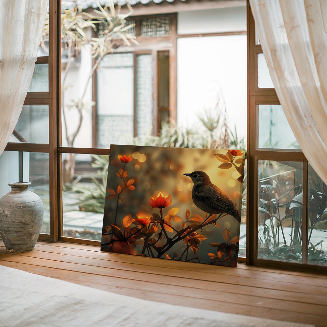 Tablou Canvas pasare delicata printre flori si ramuri de primavara | The Print Studio