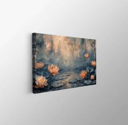Tablou Canvas peisaj cu nuferi in apus romantic liniste calma | The Print Studio