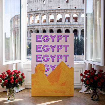 Tablou Canvas Egipt vibrant cu piramide aurii si Sfinx stil pop art | The Print Studio