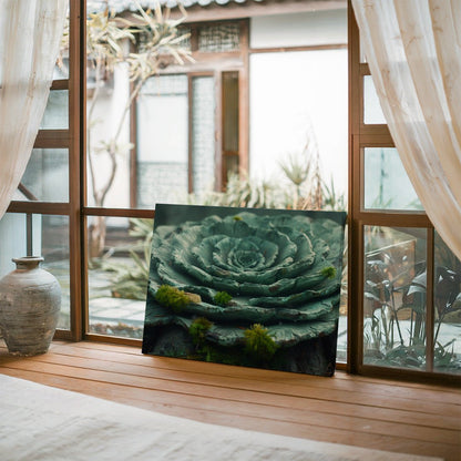 Tablou Canvas floare sculptata pe fond de muschi verde vibrant | The Print Studio