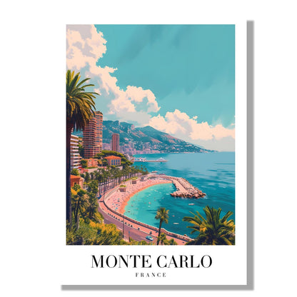 Tablou Canvas coasta Monte Carlo palmieri si mare albastra moderna | The Print Studio