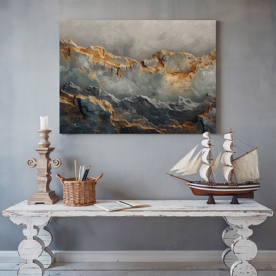 Tablou Canvas stralucire aurie pe texturi de piatra abstracta | The Print Studio