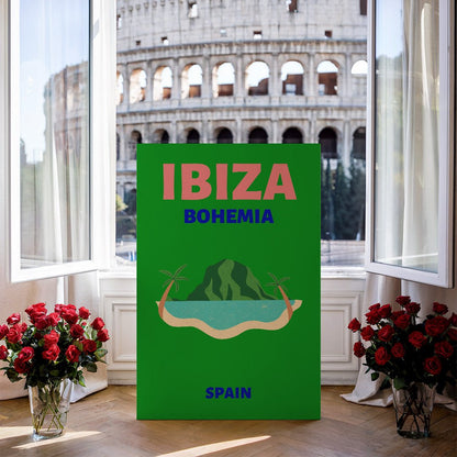 Tablou Canvas Ibiza plaja exotica de vis in stil retro | The Print Studio