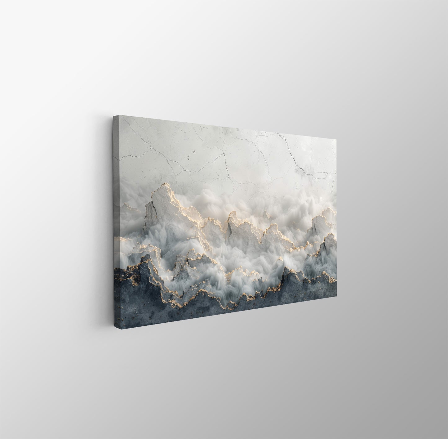 Tablou Canvas munti invaluiti in ceata si lumina aurie | The Print Studio