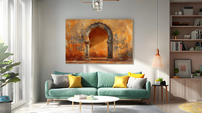 Tablou Canvas poarta orientala cu textura portocalie vie | The Print Studio