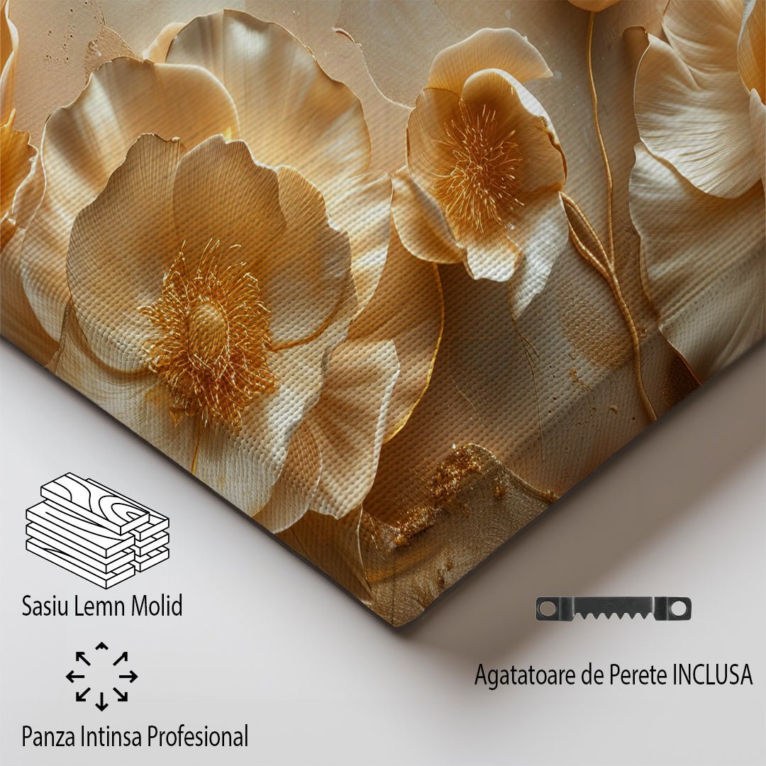 Tablou Canvas flori luxuriante cu accente aurii si eleganta abstracta | The Print Studio