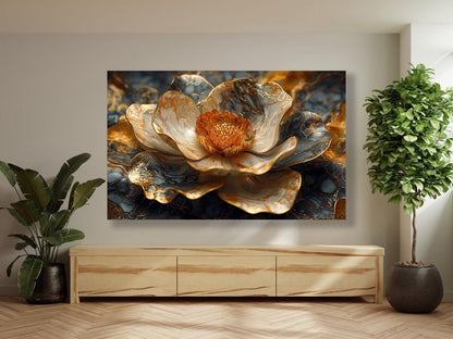 Tablou Canvas Natura - Floare Aurie Abstractă în Interiordesign Modern