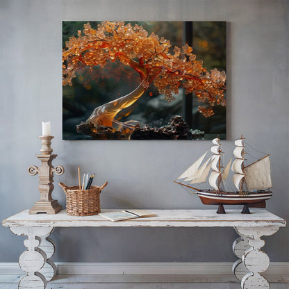 Tablou Canvas arbore stralucitor in lumini aurii abstracte | The Print Studio