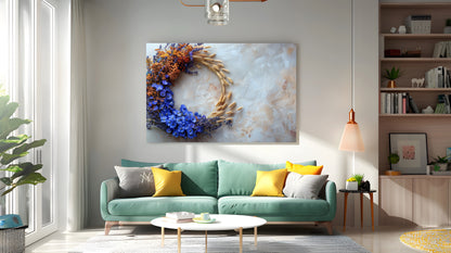 Tablou Canvas floare albastra intre spice aurii realist decorativ | The Print Studio