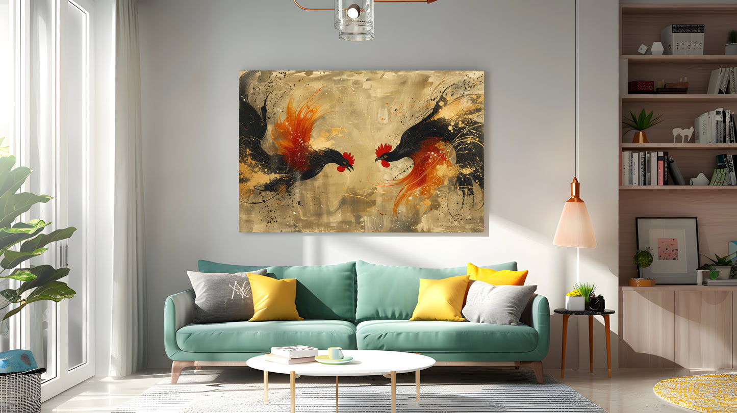 Tablou Canvas energie dinamica in lupta cocosilor vibrant | The Print Studio