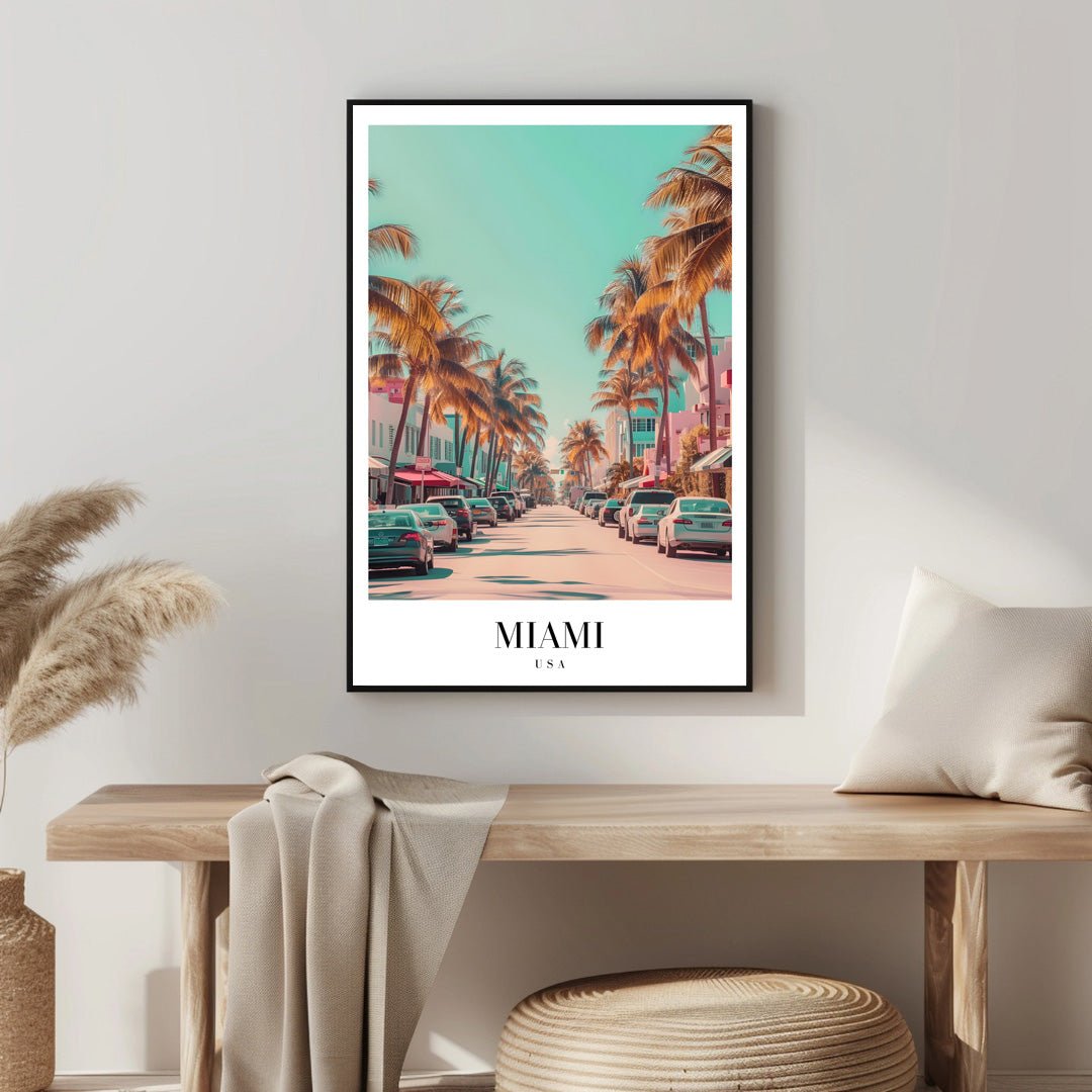 Tablou Canvas Miami palmieri sub cer senin atmosfera retro | The Print Studio