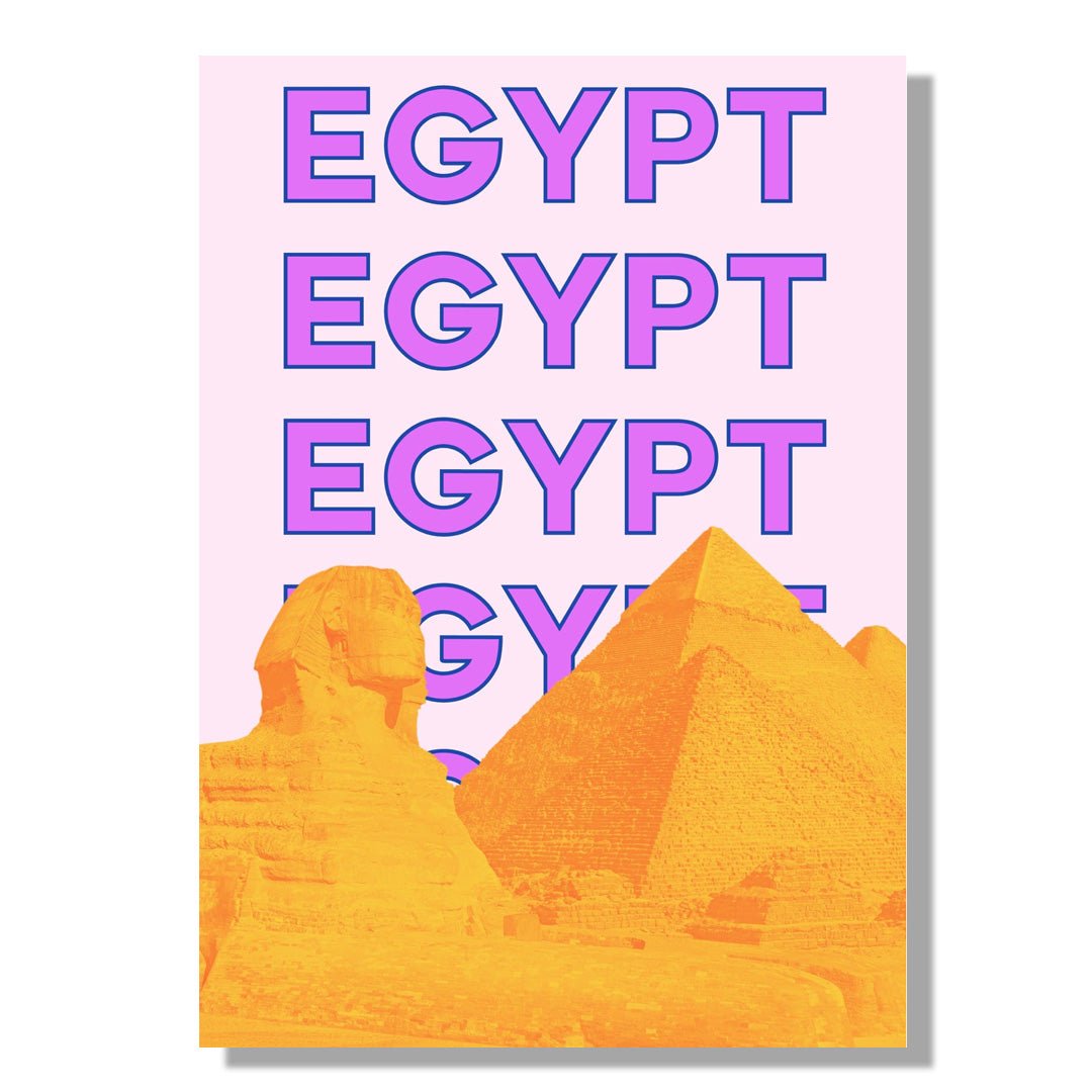 Tablou Canvas Egipt vibrant cu piramide aurii si Sfinx stil pop art | The Print Studio