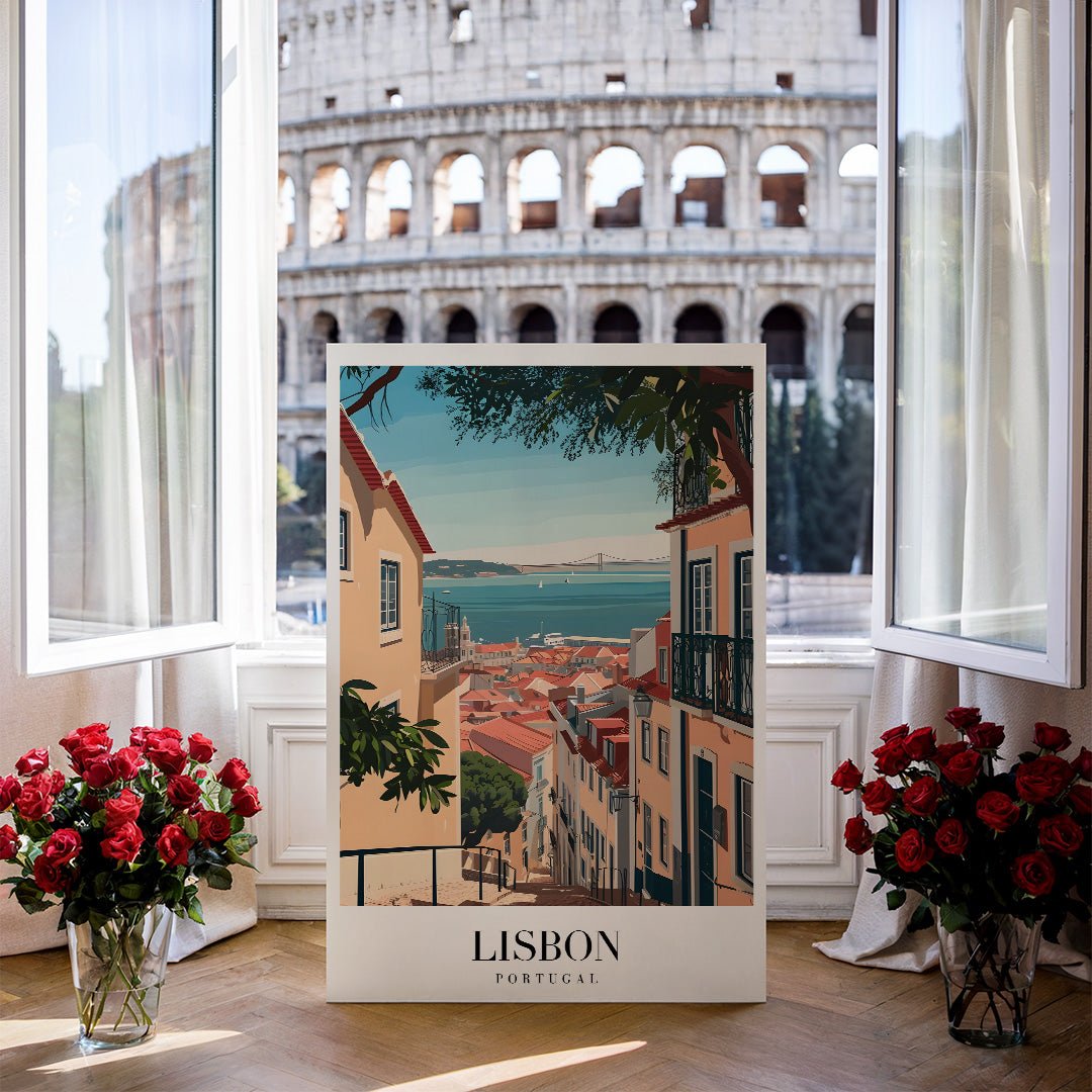 Tablou Canvas Lisabona priveliste marina ilustrativa vibranta | The Print Studio