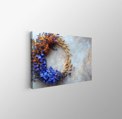 Tablou Canvas floare albastra intre spice aurii realist decorativ | The Print Studio
