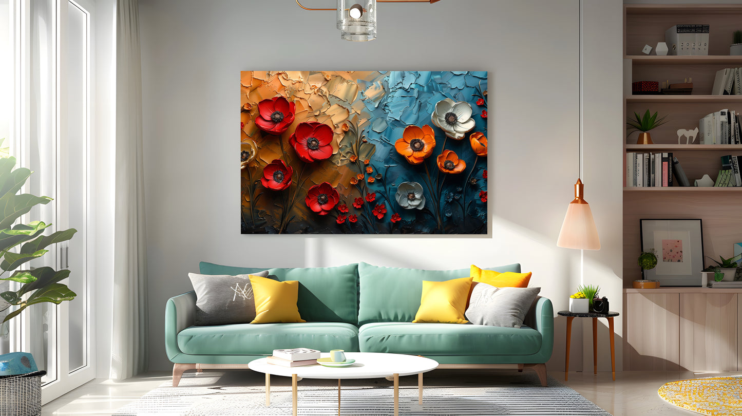Tablou Canvas flori multicolore intr-un camp cu textura vibranta | The Print Studio